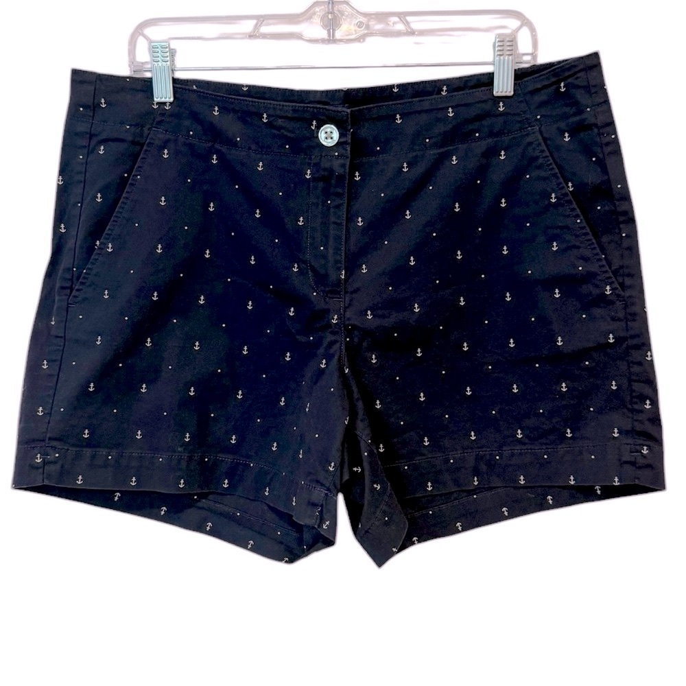 Nautica Navy Seas Blue White Anchors Polka Dots Preppy Coastal Shorts Size 14 - Picture 4 of 11